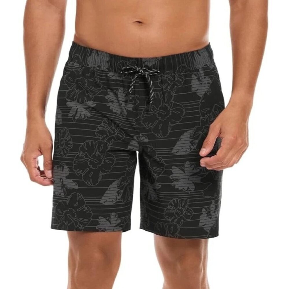 NEW Hurley Men's XXL Swim Shorts Black Floral Hawaiian Pattern